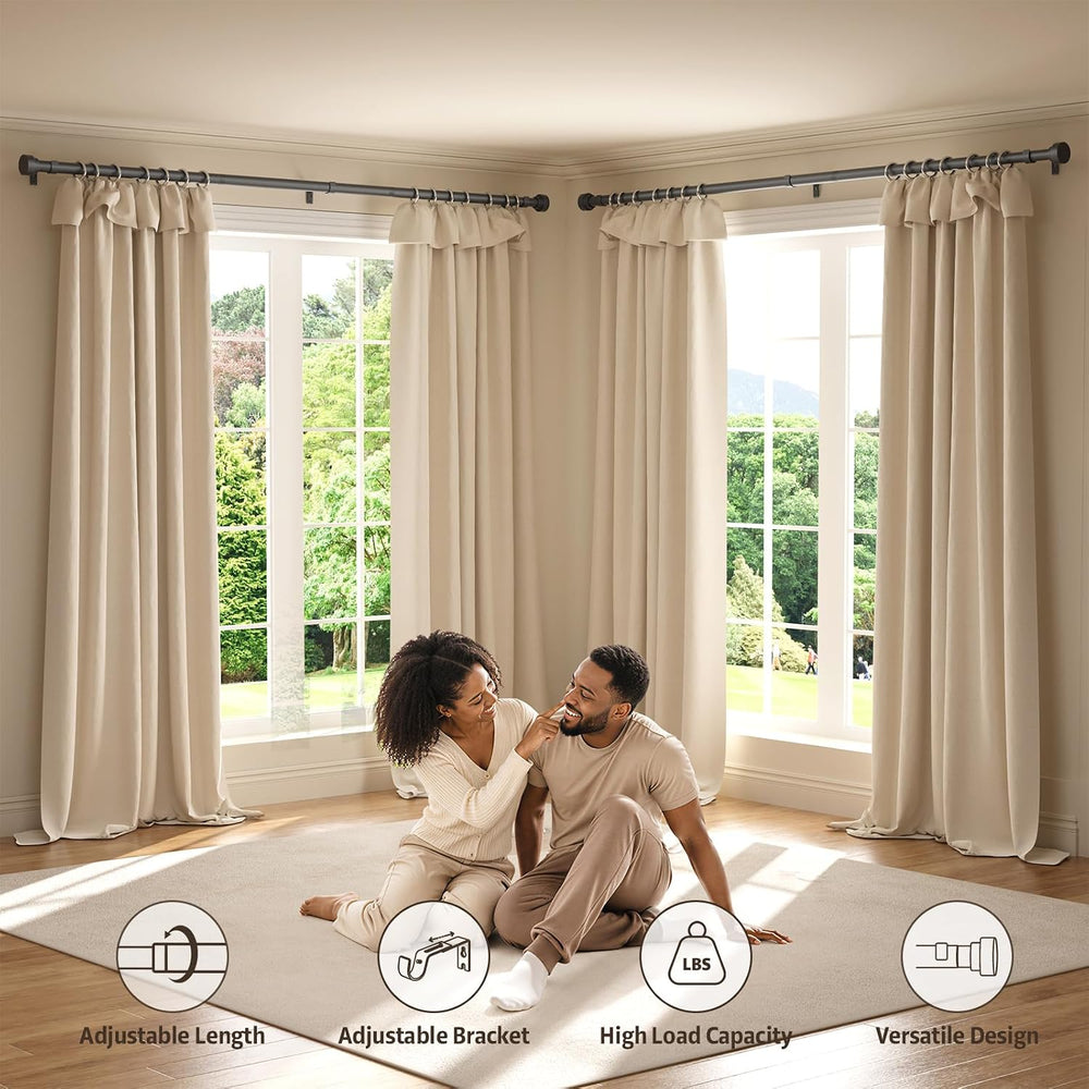 2 Pack Heavy Duty Curtain Rods for Windows 28-90 Inch, Black