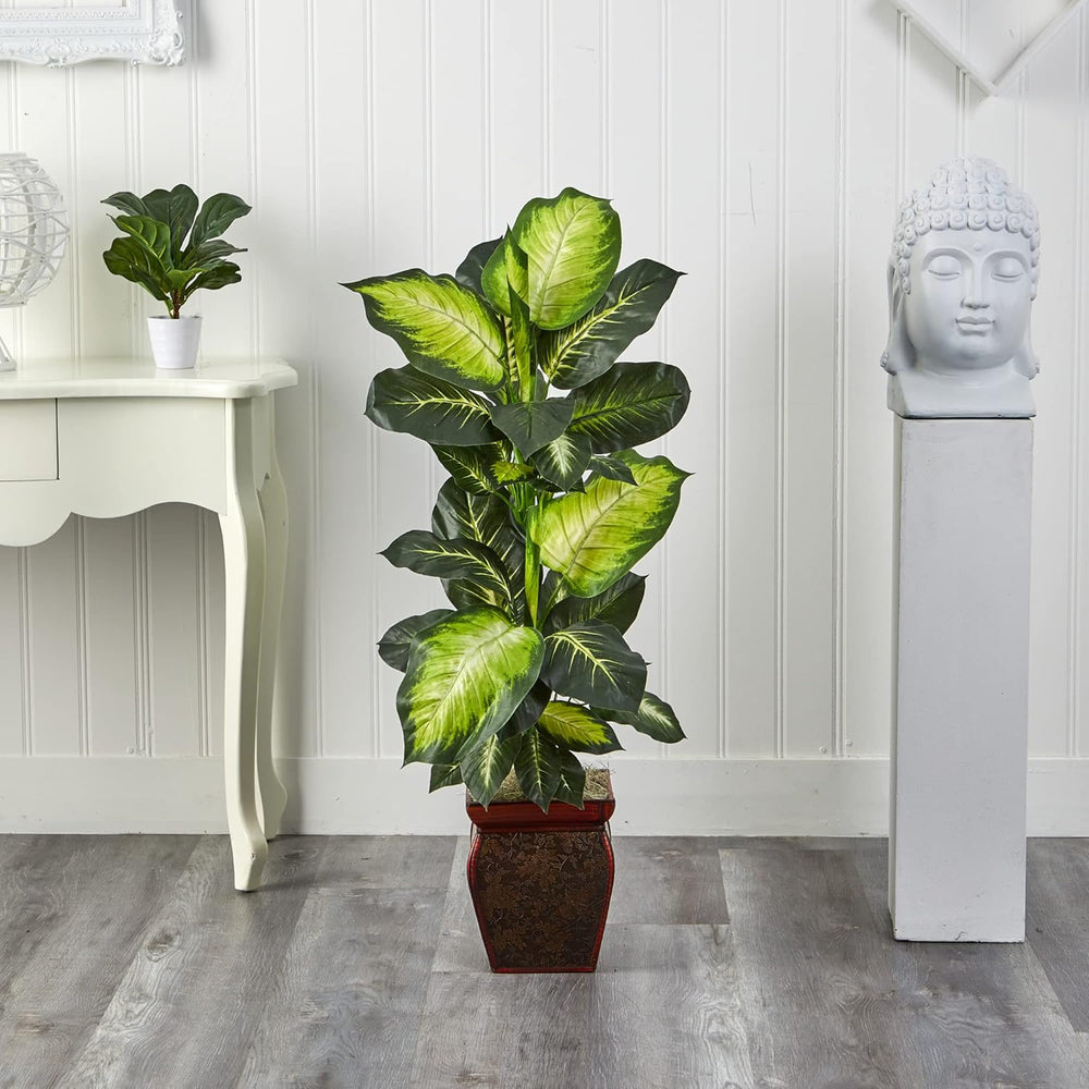 Nearly Natural Artificial Dieffenbachia, Floor Plant Faux Greenery With Decor...