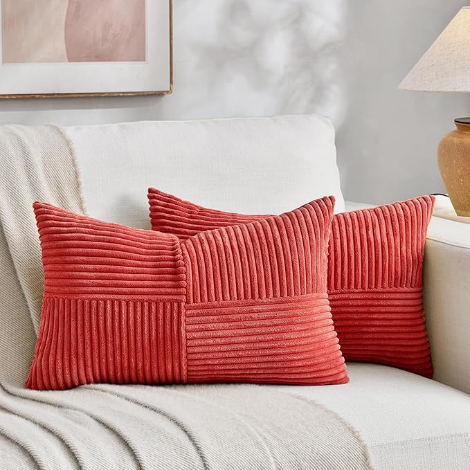 Fancy Homi 2 Packs Red Lumbar Decorative Throw Pillow Covers 12x20 Inch by Fancy+Homi
