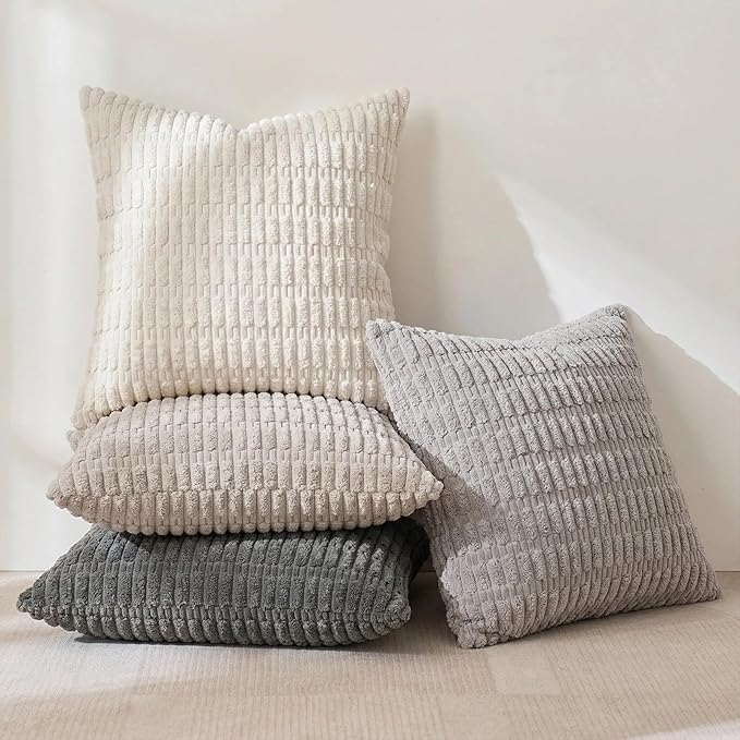 Fancy Homi Set of 4 Grey and White Decorative Throw Pillow Covers 20x20 Inch - Image 3
