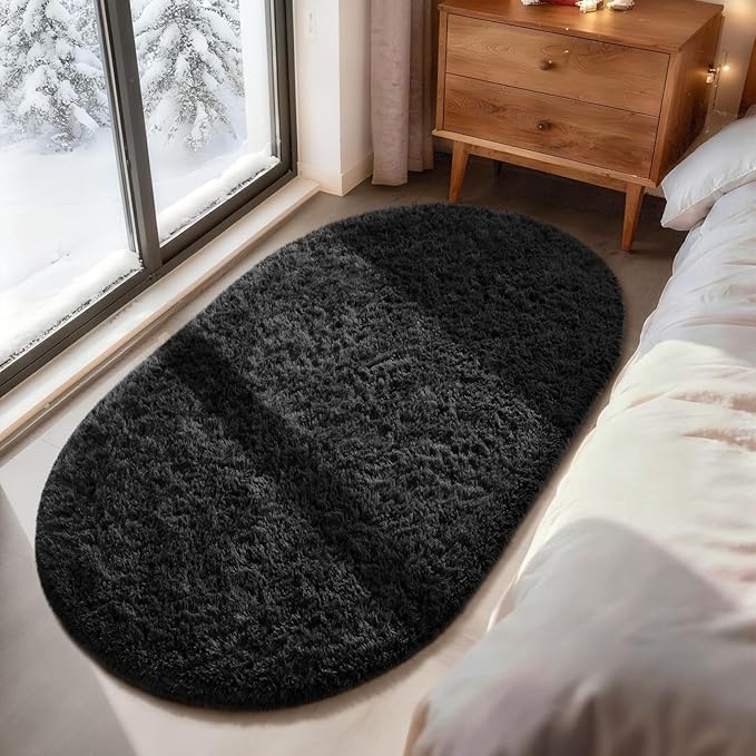 Ophanie 3x5 Oval Black Rugs for College Dorm, Bedroom Small Area Rug, Non-Slip - Image 5