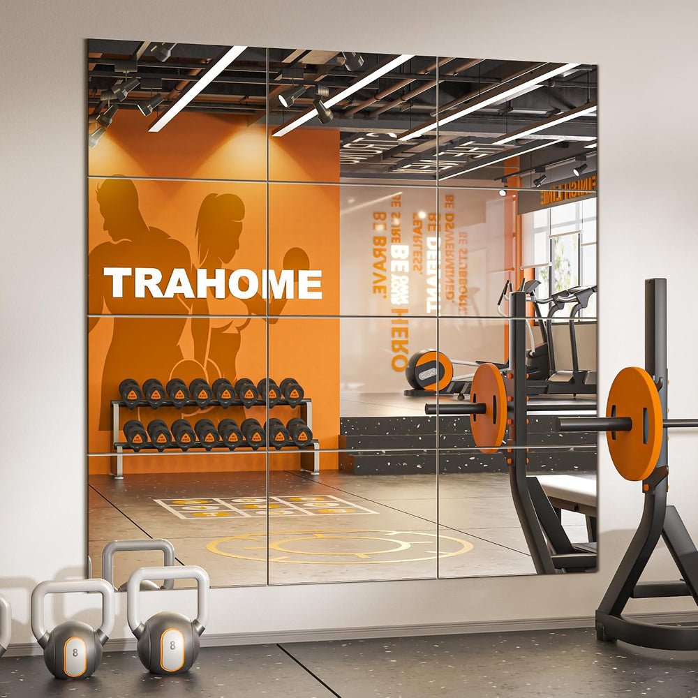 TRAHOME Wall Mirror Tiles, 16"x12"x12PCS Full Length Home Gym Mirror