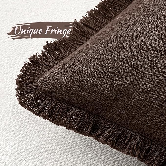 MIULEE Decorative Throw Pillow Covers Neutral Linen Fringe Throw Pillows Euro - Image 4