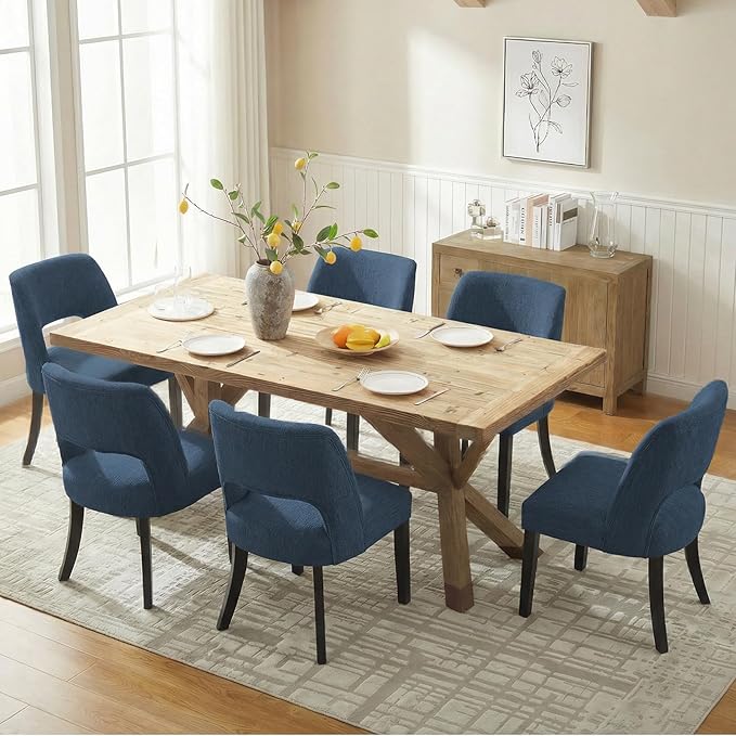 keoni Wooden Dining Chairs Set of 6, Mid Century Modern Upholstered Dining Ro...