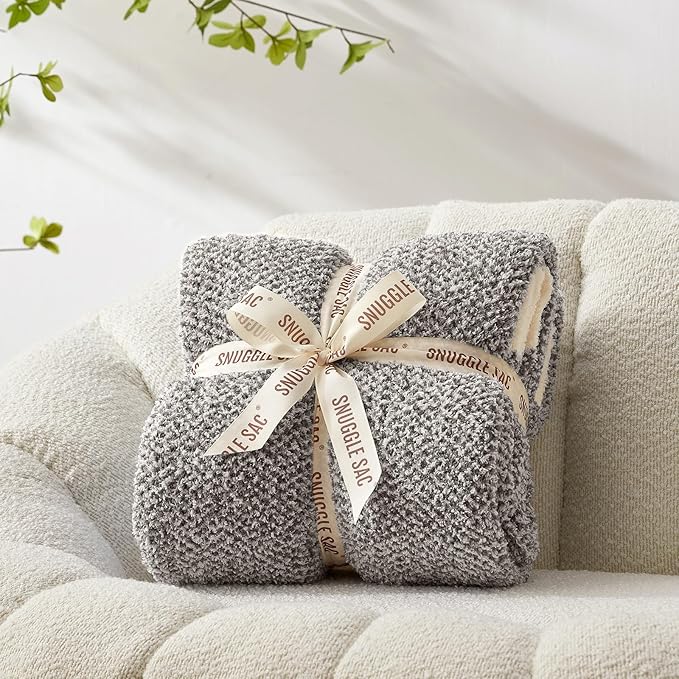 Snuggle Sac Ultra Soft Grey Bedding Blanket Twin XL, Warm Fluffy Microfiber - Image 6