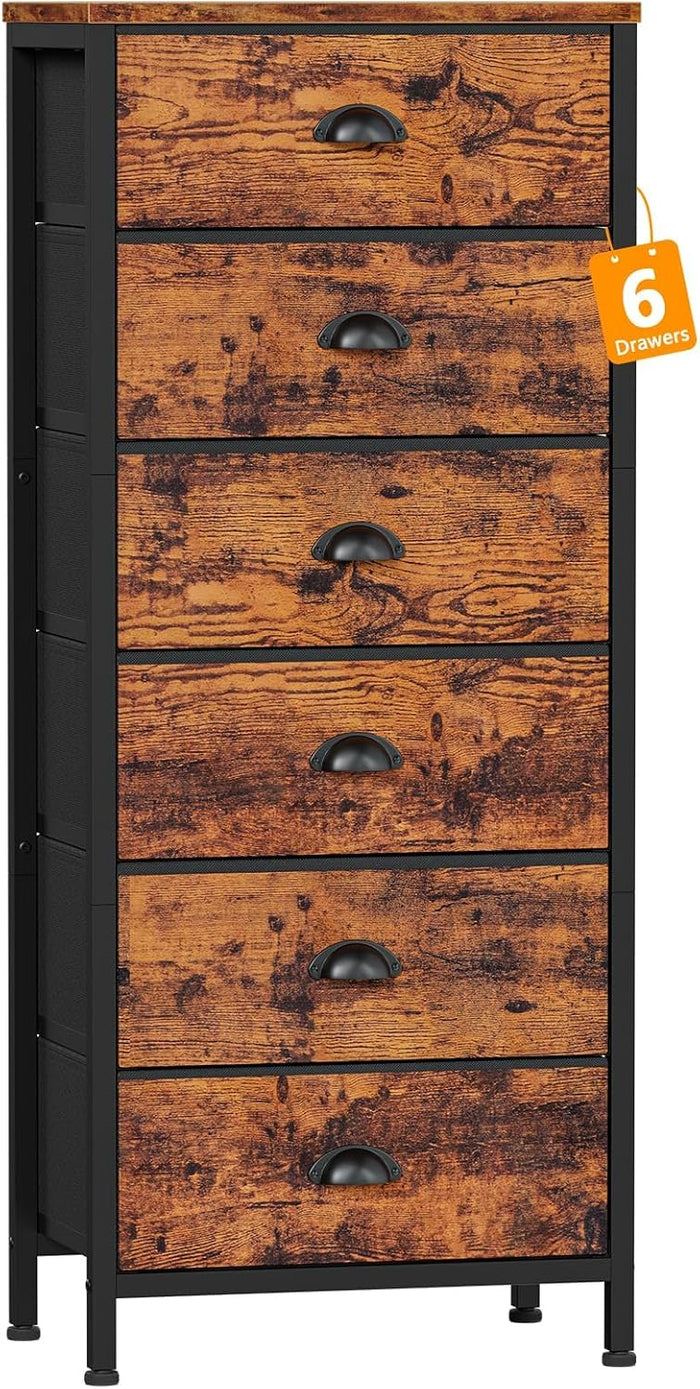 Dresser for Bedroom, 6 Bins Tall Fabric Storage Drawers