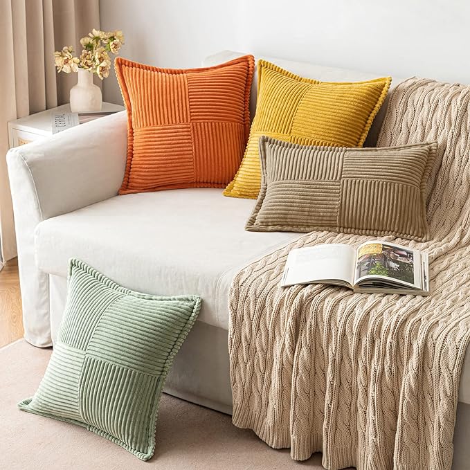 MIULEE Khaki Corduroy Decorative Euro Sham Pillow Covers 24x24 Inch - Image 5