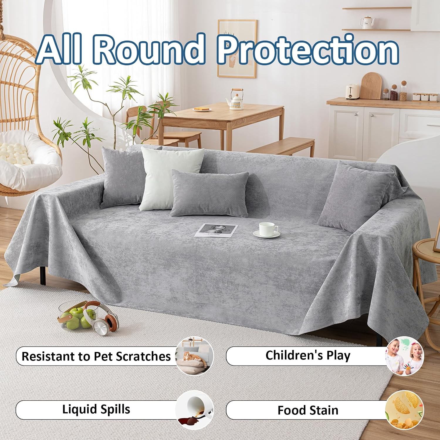 VClife Couch Covers Anti Scratch Sofa Covers for 2 Cushion Couch Sofa, Waterproof Pet Couch Cover for Dog Cat, Washable Couch Slipcover Modern Gray Sofa Cover Throw Furniture Protector, 71"X102"