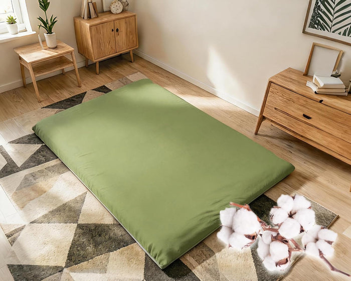 100% Cotton Futon Mattress Cover with Zipper, Fits Up to 4" Thick Mattress