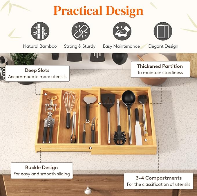 Lifewit Utensil Organizer for Kitchen Drawer, Expandable Cooking Utensil Tray - Image 5