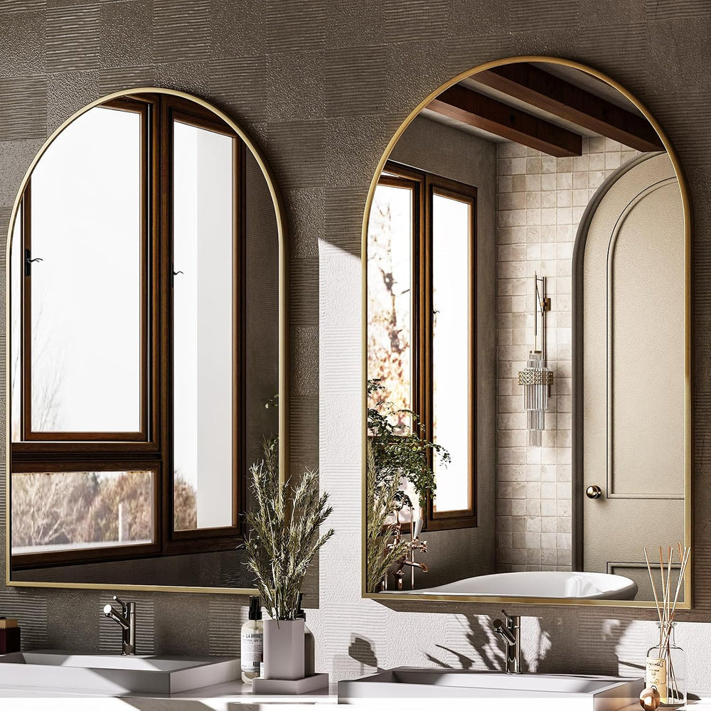 HARRITPURE 20"x30" Arched Bathroom Mirror Wall Mounted Gold Arch Mi...