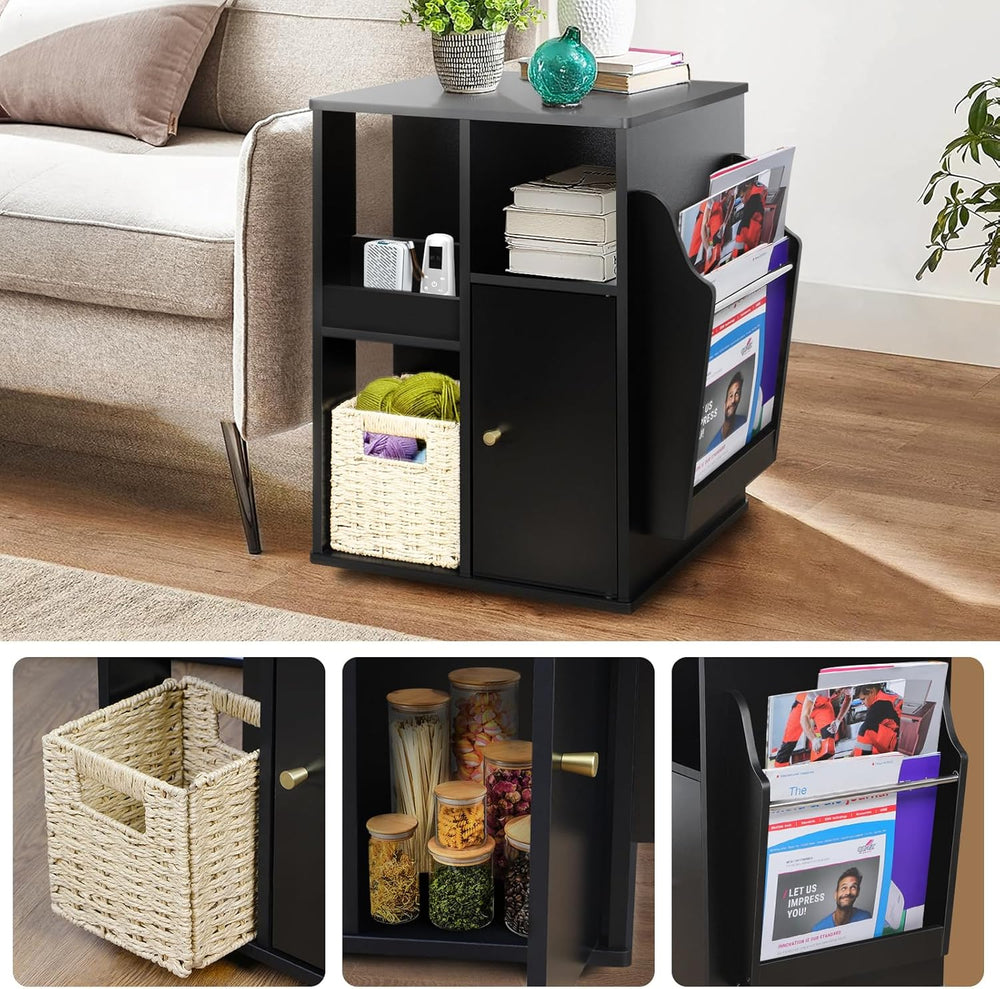TooCust Rotating End Table with Storage, Square Rotating Side Table Living Ro...