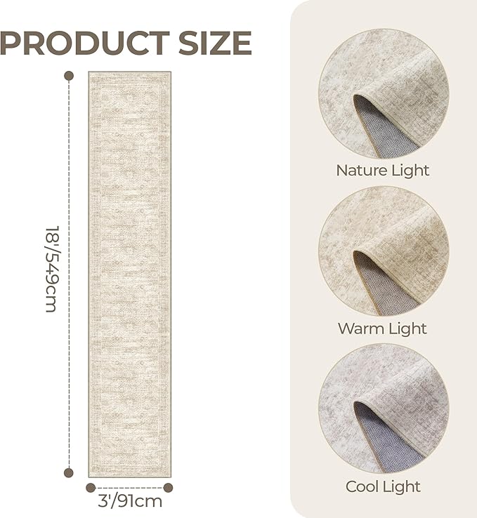 3x18 Washable Runner Rug for Hallway, Non-Slip Long Hallway Runner for Entryway - Image 2
