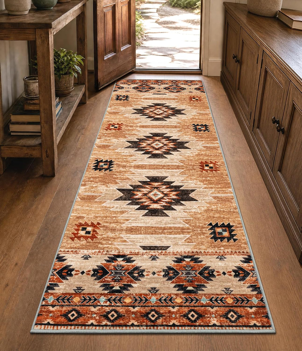 YIHOUSE 2‘x6' Washable Western Aztec Hallway Runner Rug, Terracotta