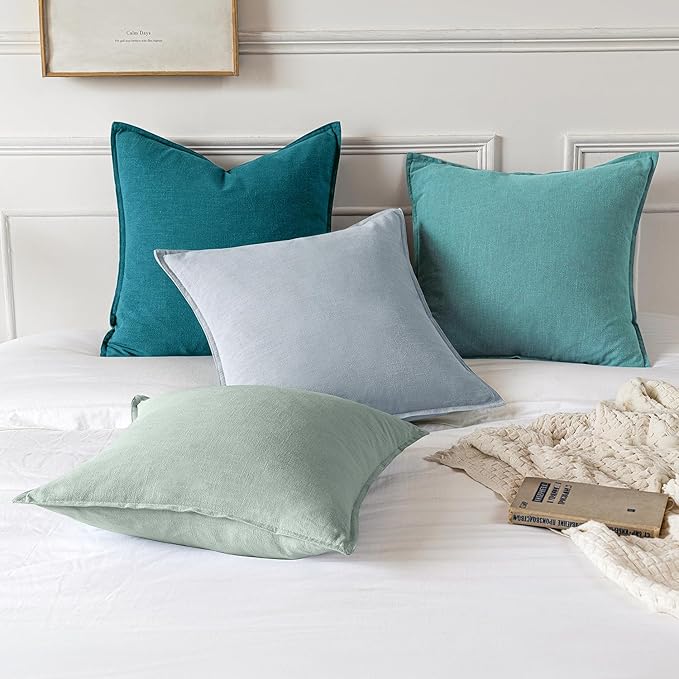 MIULEE Decorative Linen Euro Sham Pillow Covers 24x24 Turquoise ​Boho - Image 4