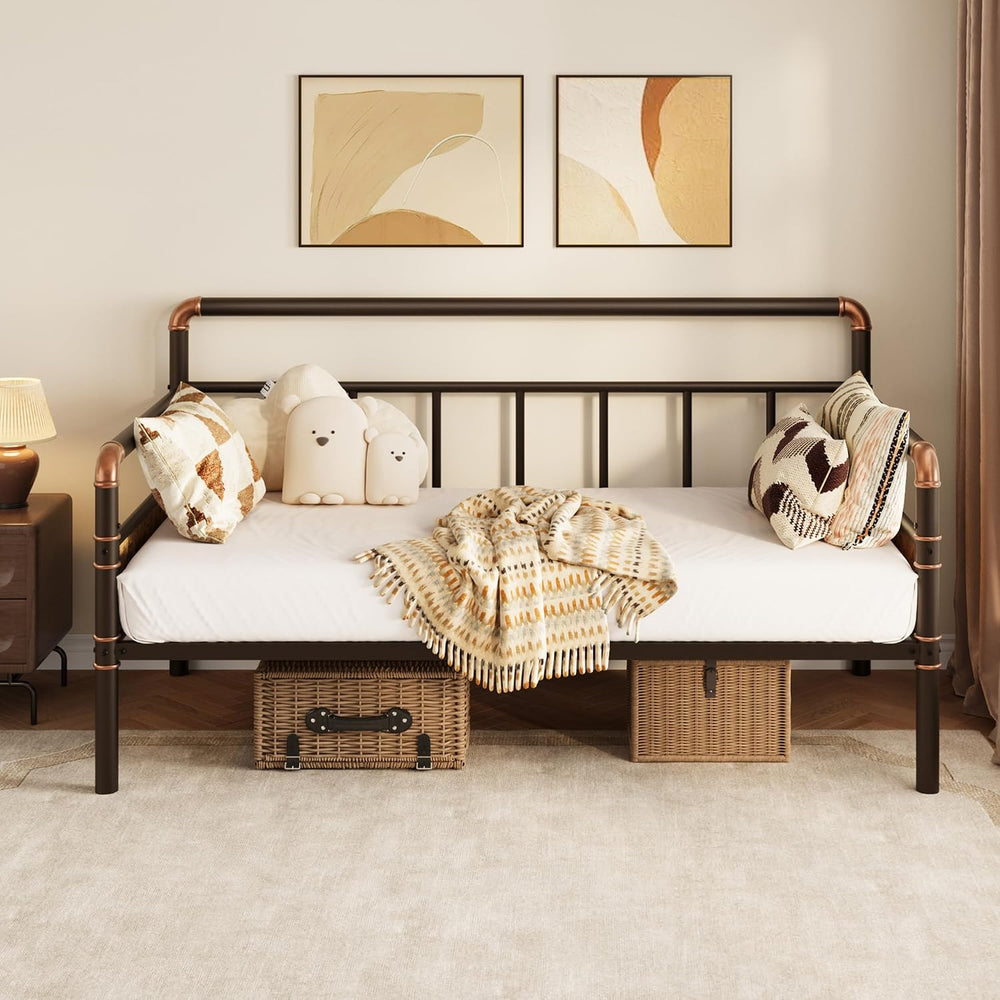 IDEALHOUSE Twin Daybed with Classic Headboard,Metal Twin Bed Frame,Brown