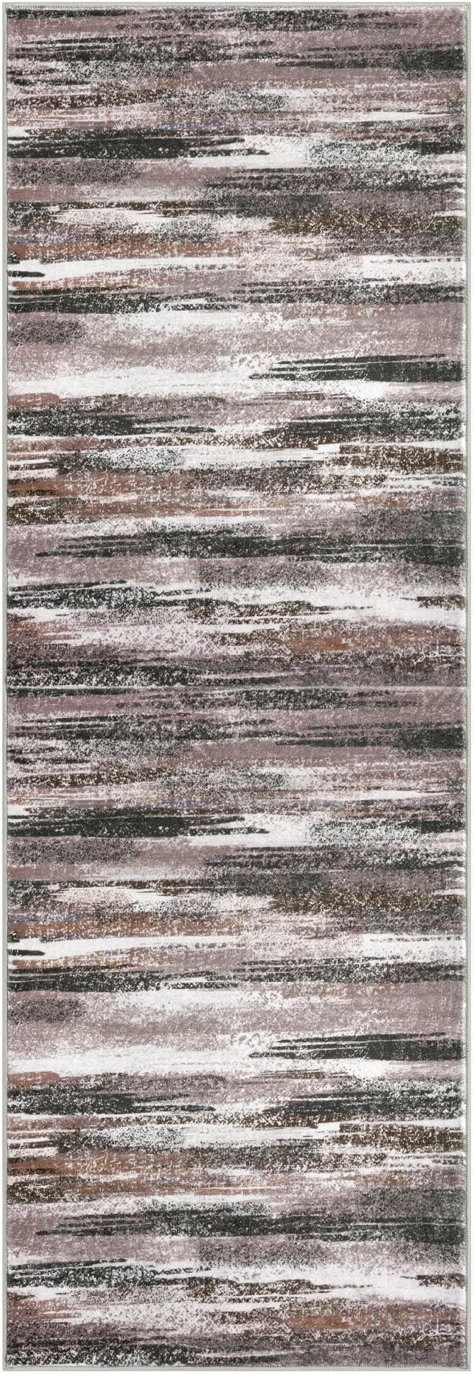 Lansny Modern Abstract Runner Rug 3x8, Dark Light Brown White Washable Kitchen - Image 8