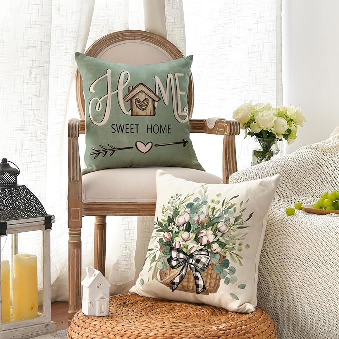 AVOIN colorlife Bless Our Home Farmhouse Eucalyptus Leaves Throw Pillow Covers - Image 4