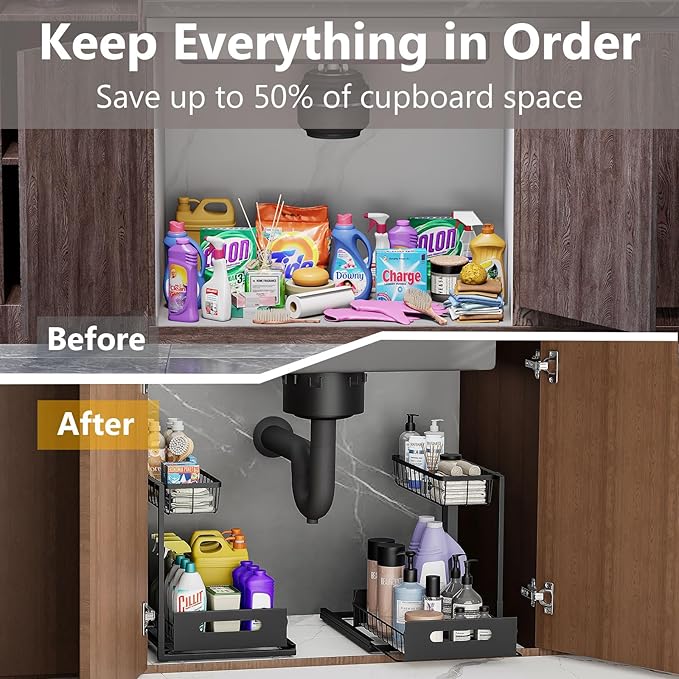 Ceetug Under Sink Organizers and Storage 2 Tier Slide Out Kitchen Cabinet - Image 4