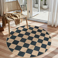 Lahome Colette Checkered 4 ft Easy Jute Round Rug, Washable Small Rugs by Lahome