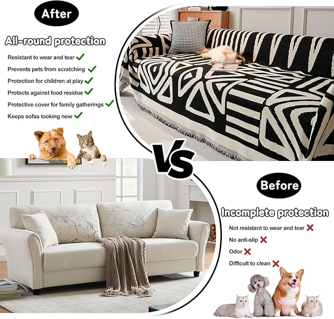 HANDONTIME Boho Sofa Covers for Dogs Black Couch Sofa Covers for 3 Cushion - Image 7