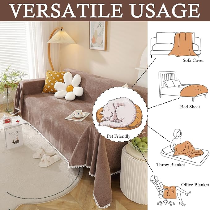 HANDONTIME Brown Sofa Covers Simple Couch Cover - Image 4