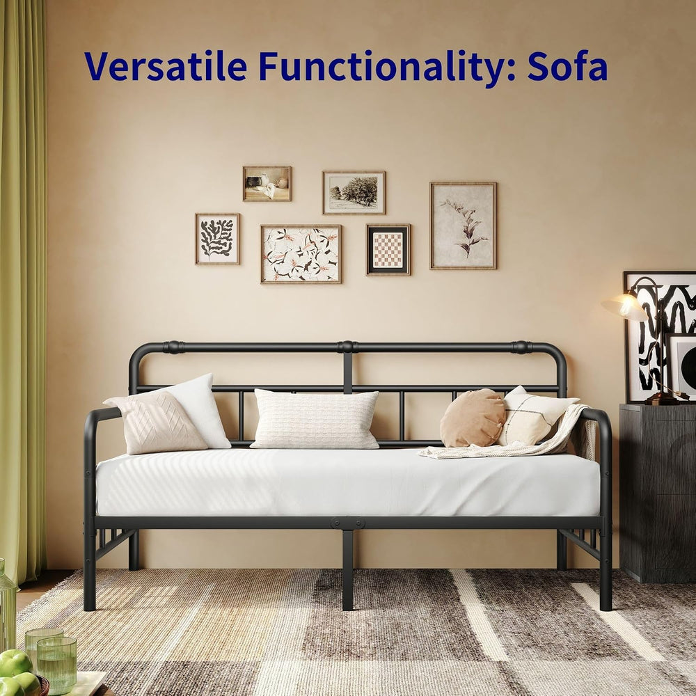 14 Inch Daybed-Frame, Twin-Daybed with Classic-Headboard (Black)