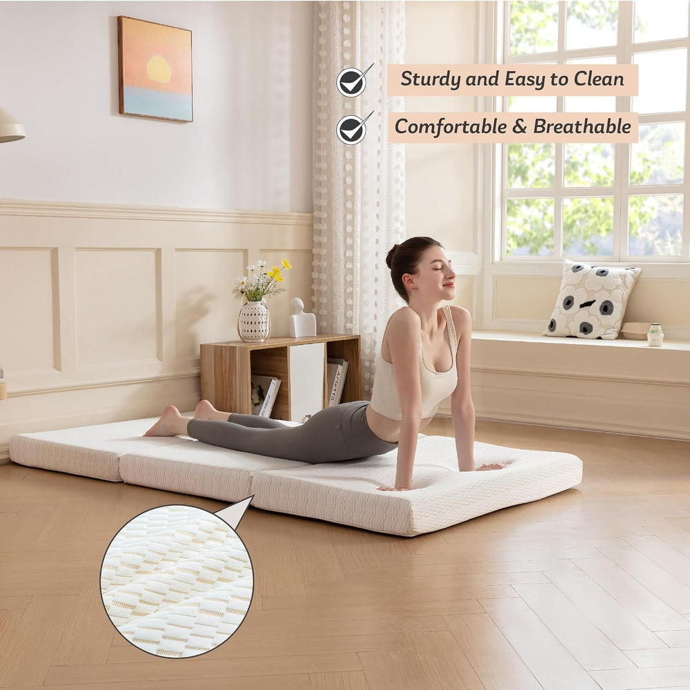 MLILY Foldable Mattress, 4 inch Single Tri Fold Memory Foam Mattress Topper, ...