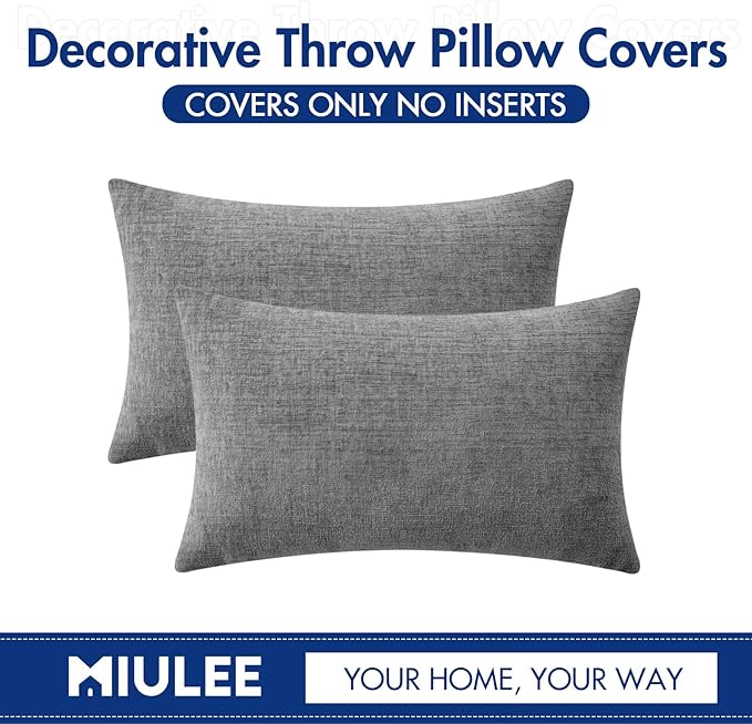 MIULEE Pack of 2 Couch Throw Pillow Covers 12x20 Inch Soft Dark Gray Chenille - Image 6