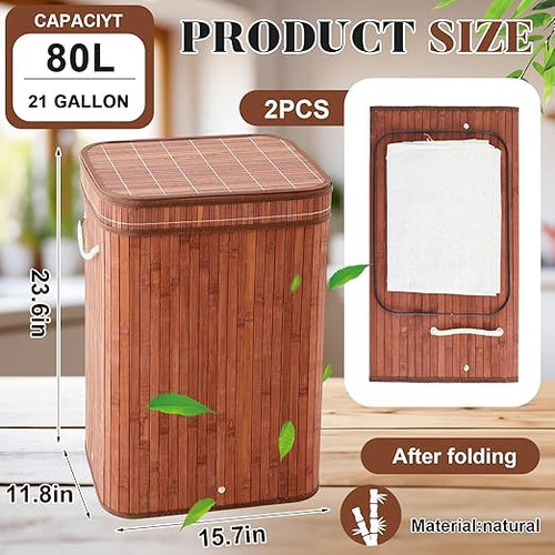 2 Pack 21 Gallon Bamboo Slim Trash Can - Image 2