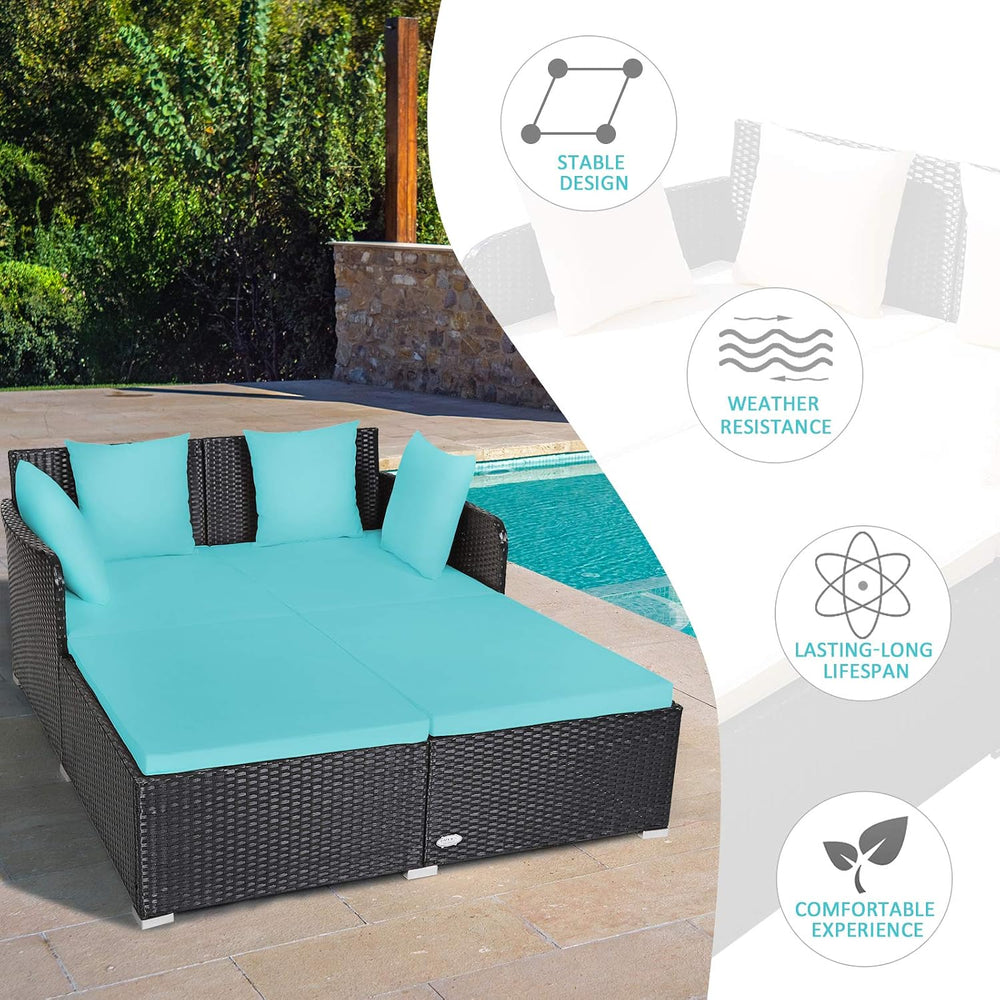 Tangkula Outdoor Rattan Daybed, Sunbed Wicker Furniture w/Spacious Seat, Upho...