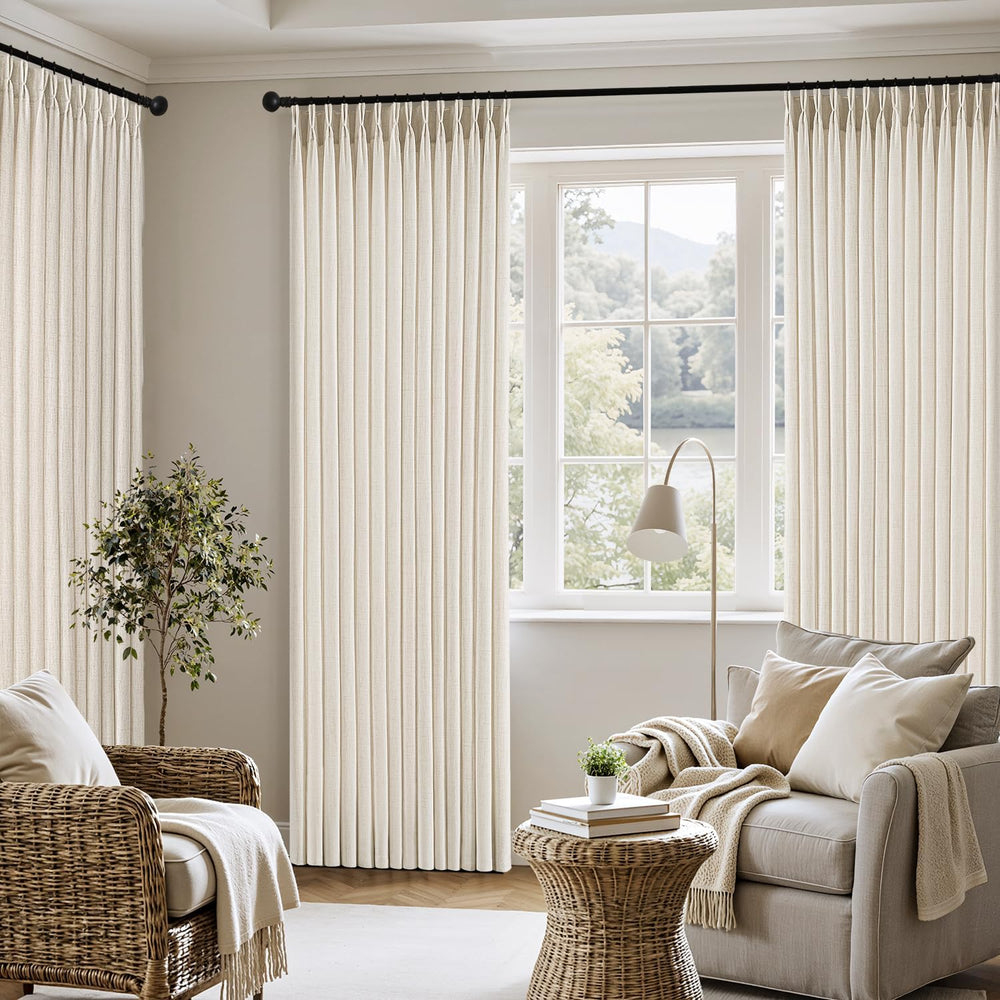 MIULEE Pinch Pleated Thick Linen Curtains 40x96 Inches Birch 4 Panels Set