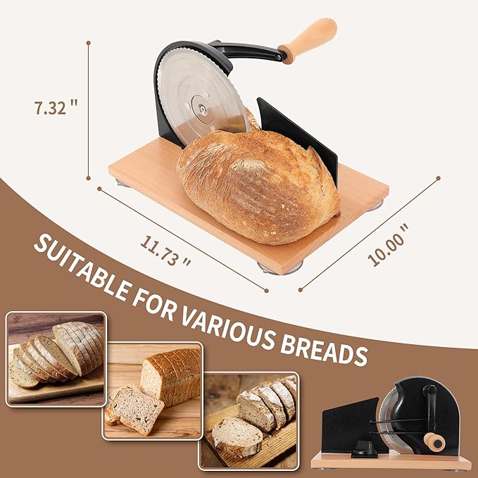 CAWIU Manual Bread Slicer with Hand Crank- Adjustable Thickness Bread Cutter