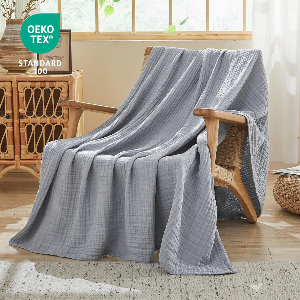 EMME Muslin Blankets Adults Large Throw Blanket Couch Dusty Blue 50" x 7...