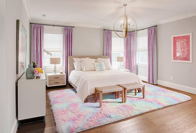 ONASAR Rainbow Area Rugs for Living Room, 5x8 Fluffy Girls Bedroom Rug - Image 9