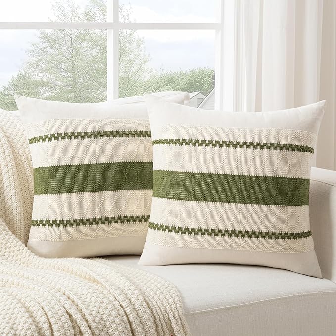 Fancy Homi Set of 1 Boho Moss Green Euro Decorative Throw Pillow Cover 26x26 - Image 2