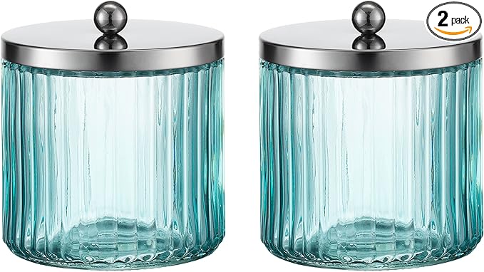 KMwares 2-Pack Glass Bathroom Jars – Blue Ribbed Glass by KMwares