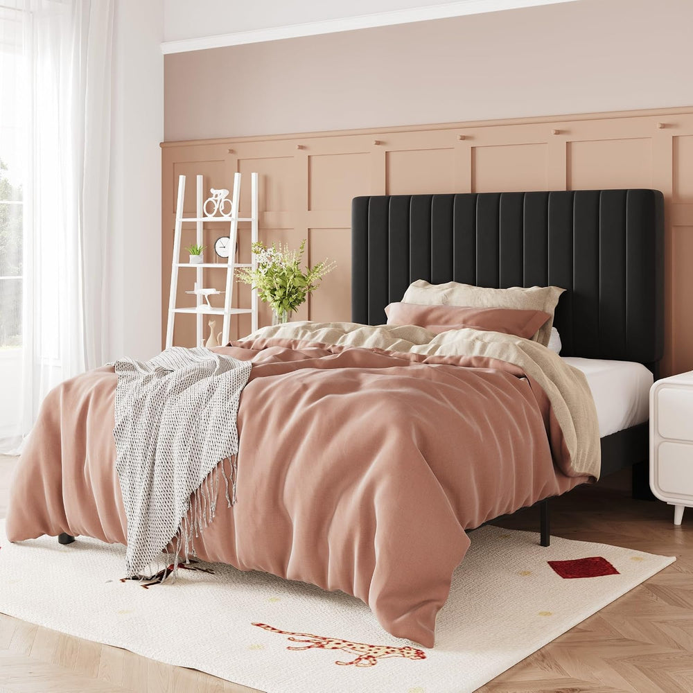 Allewie Twin Bed Frame, Velvet Upholstered Platform Bed with Adjustable Verti...