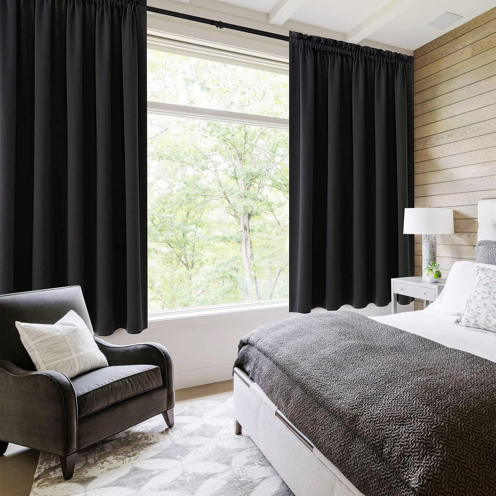 DWCN Wide Blackout Curtains for Bedroom Living Room 70 x 72 Inch Long Black