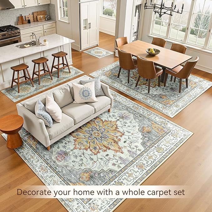 RELEANY Area Rugs 10'x14' Washable Non-Slip, Floral Vintage Distress Print - Image 4