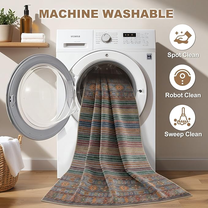 Nakagishi 6X9 Area Rugs Living Room: Washable Large Vintage Rug Neutral - Image 2
