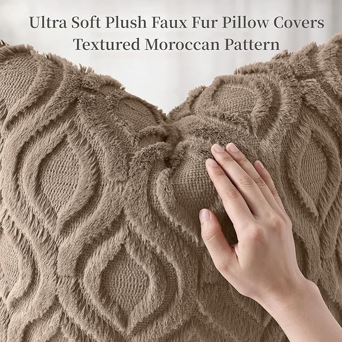 decorUhome Throw Pillow Covers 22x22 Inch Set of 2, Soft Plush Faux Wool Light - Image 6