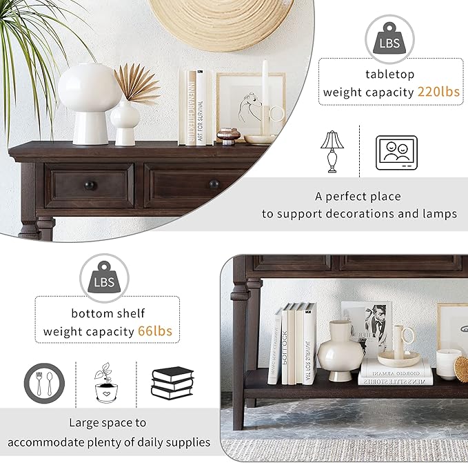 Merax Wood Farmhouse Entry Way Hallway Console Table with Drawers and Bottom ...