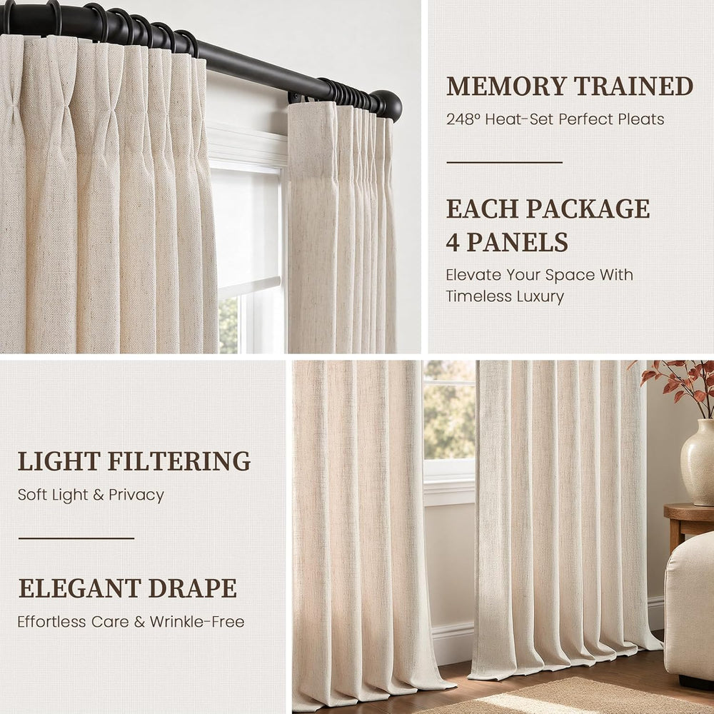 Topfinel 4 Panels Set Pinch Pleated Linen Curtains 84 Inchs Long Oatmeal