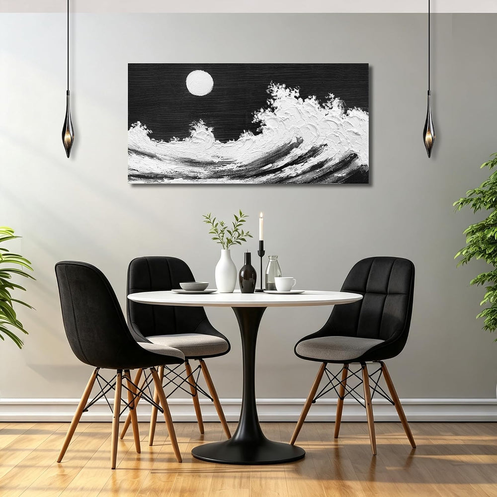 HUBOSKN Wave Painting Wall Art for Office Black White Decor for Bedroom 24 X ...