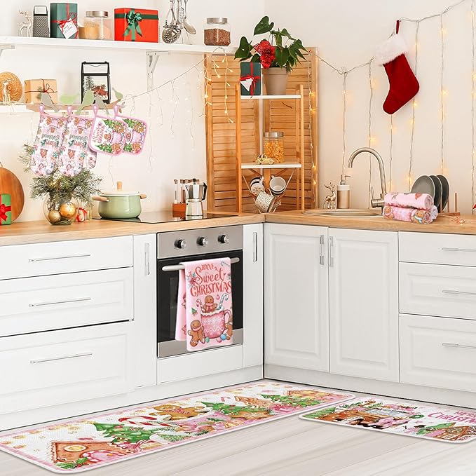 Fanfanwin 10 Pcs Winter Oven Mitts Pot Holders Kitchen Rug and Towel Set