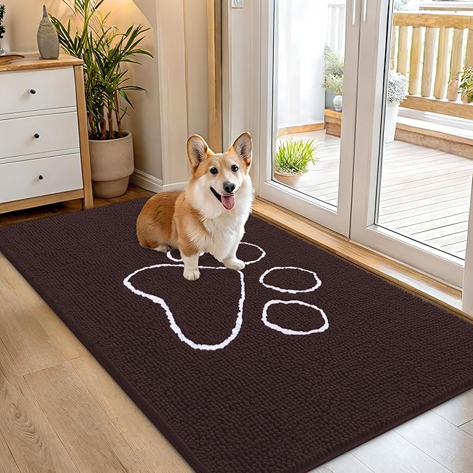 OLANLY Dog Door Mat for Muddy Paws 54x32, Paw Print Design, Absorbs Moisture by OLANLY