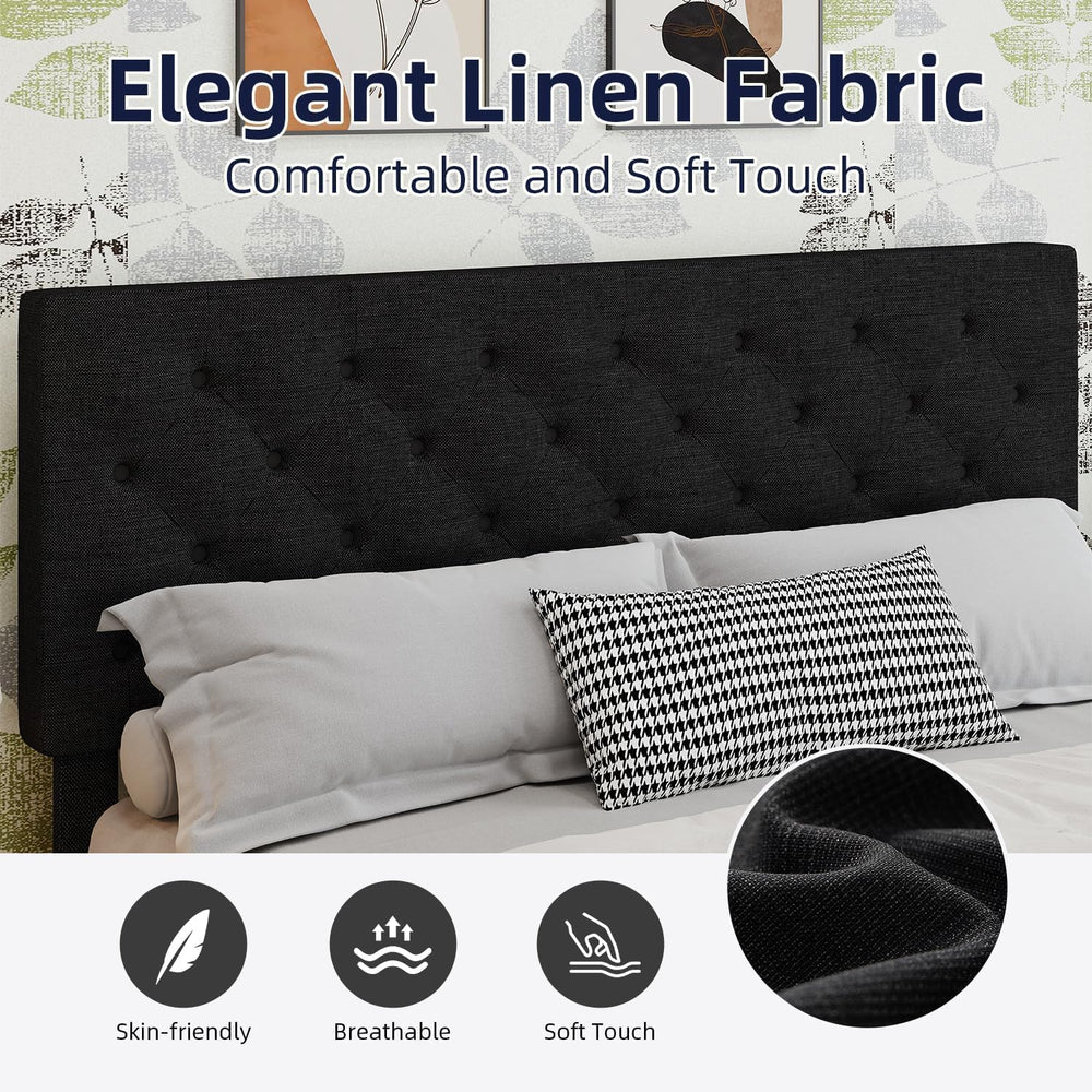 Full Size Platform Bed Frame with Button Tufted Headboard,Black