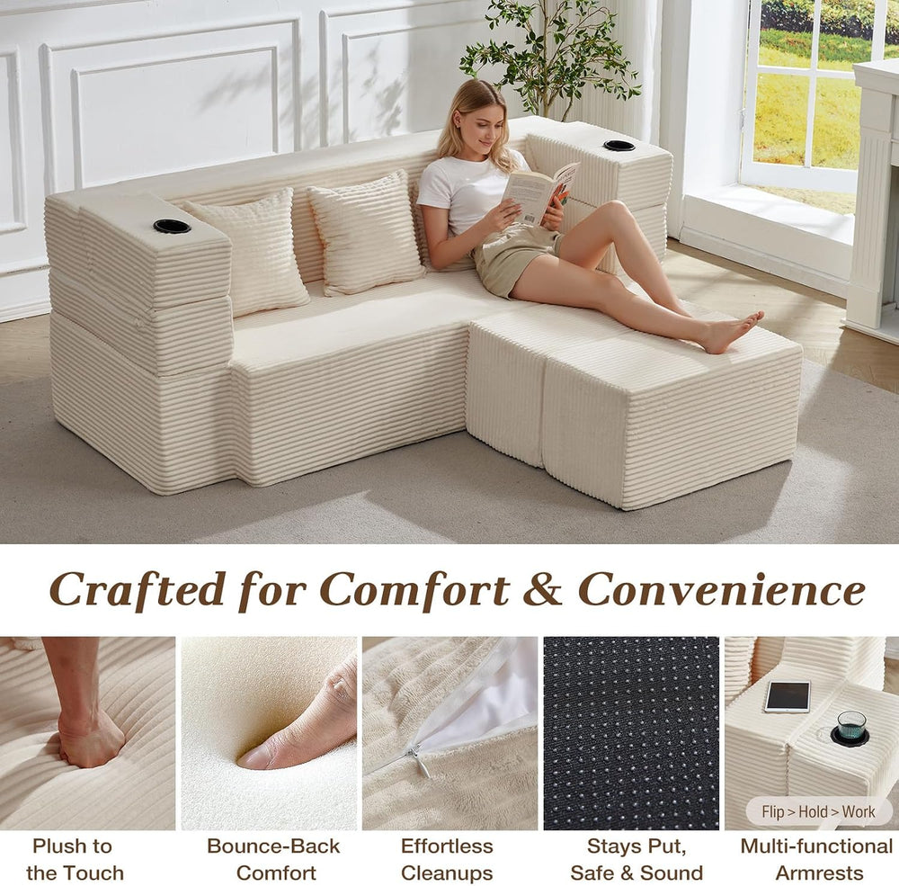 Folding Sofa Bed, 78.7”Full-Length Floor Sleeper Couch, Full Size Folding Sof...