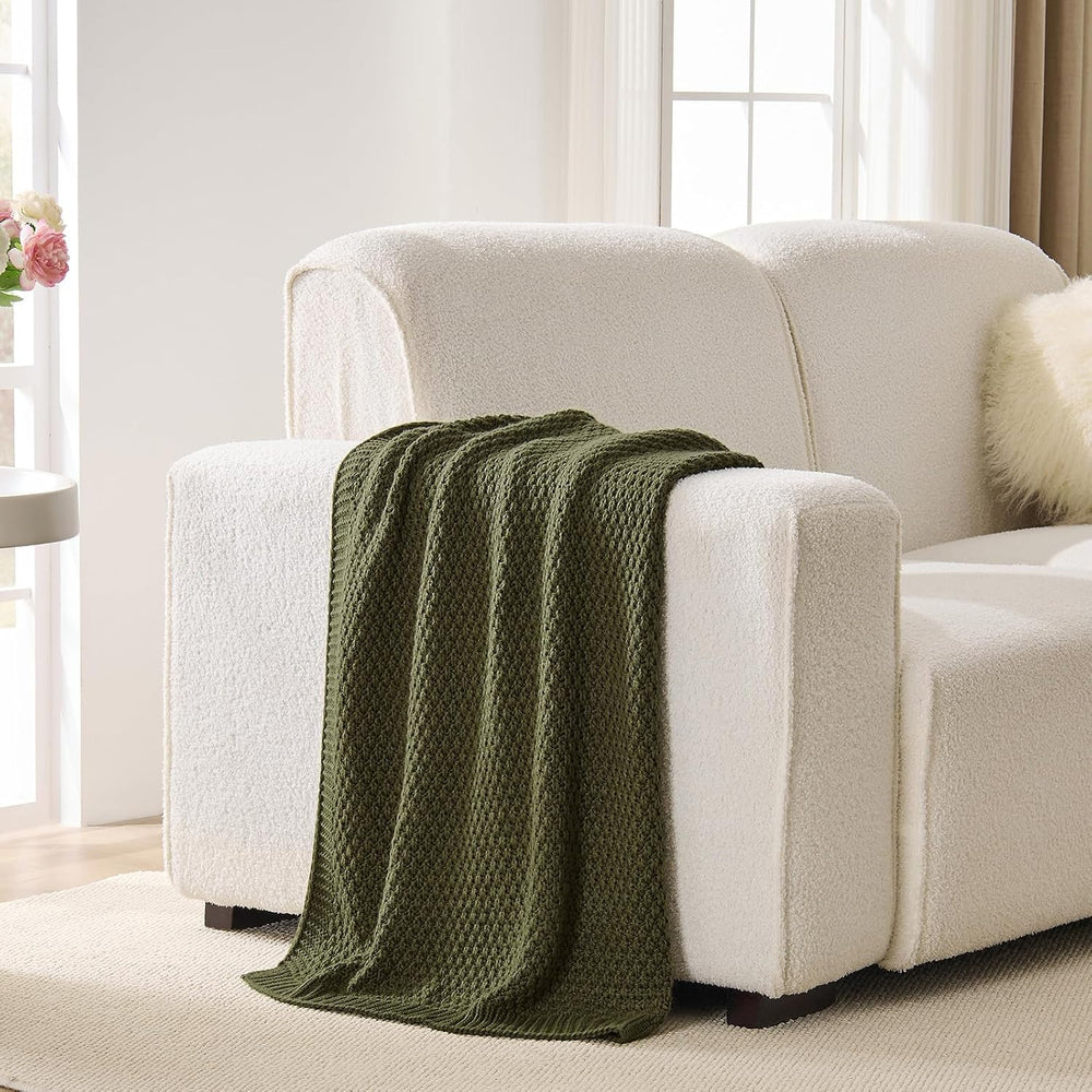 Olive Green Throw Blanket, Moss Knit, 50" x 60", Earthy Olive